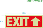 iSYFIX Exit Stickers Signs with Directional Up Arrow 12 Pack 12x4 Inch - Glow in the Dark Photoluminescent Vinyl for Office, School, Business, Warehouse - UV & Weather Resistant for Indoor/Outdoor Use