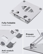 Aoviho Tablet Stand Holder for Desk, Adjustable Desktop Tablet Holder, Foldable Aluminum Tablet Mount for iPad pro 11, iPad Air Mini, Samsung Galaxy Tabs Z Fold Kindle Fire 4-12 inch, Silver