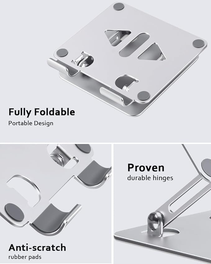 Aoviho Tablet Stand Holder for Desk, Adjustable Desktop Tablet Holder, Foldable Aluminum Tablet Mount for iPad pro 11, iPad Air Mini, Samsung Galaxy Tabs Z Fold Kindle Fire 4-12 inch, Silver