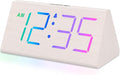 DreamSky Wooden Digital Alarm Clock for Bedroom - RGB Electric Desk Clock with Large Numbers, USB Port, Loud Alarm for Heavy Sleepers, Dimmer and Volume Control, Snooze, Wood Décor (Adapter Powered)