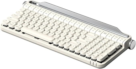 ACTTO B705 Retro Typewriter Keyboard Bluetooth,Vintage Mechanical Keyboard with Tablet Stand,LED Backlight 100 Keys Gaming Keyboard for Windows/macos/iOS/Android,Blue Switch (Ivory Butter)