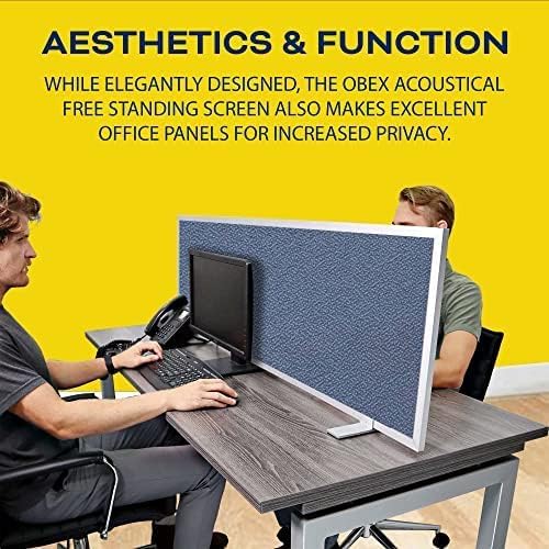 OBEX Acoustical Free Standing Privacy Screen, Cubicle Accessories Desk Privacy Panel, Desk Dividers for Office, Office Furniture Partitions Portable Sound Proof Dividers, 24" x 72", Graphite