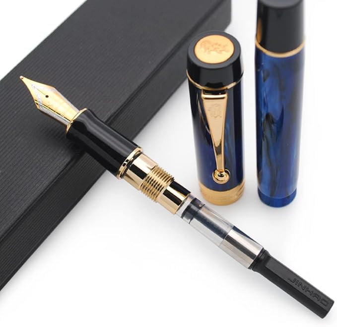 JINHAO 100 Fountain Pen with Ink Converter (Medium Nib 0.7mm, Galaxy Blue-A)