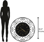 Hekman Furniture Joline Wall Clock – Elegant Oversized Decorative Analog Clock Striking Black Iron Finish Quartz Movement, Perfect for Room Decor, Bedroom, Office, Kitchen & Outdoor Spaces
