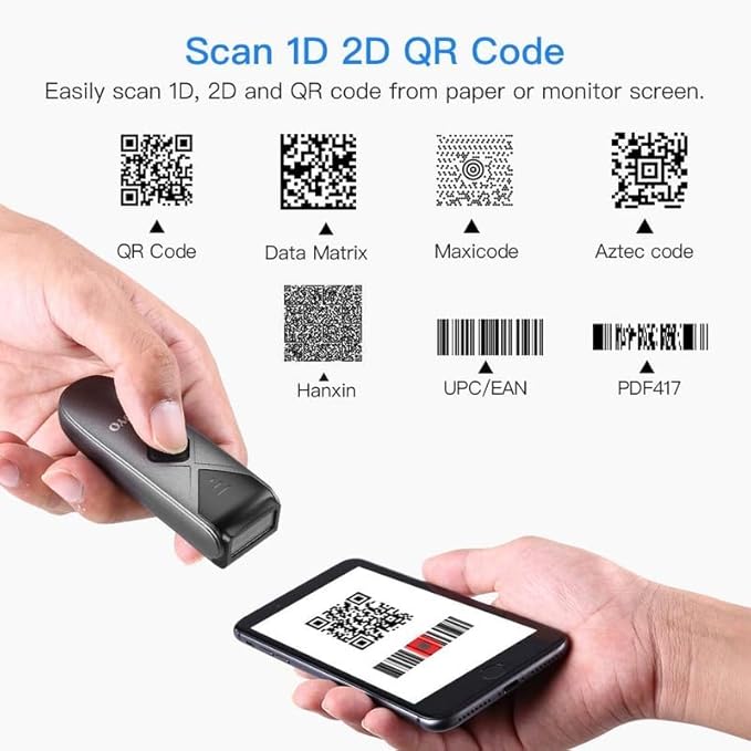 2-Pack Eyoyo Mini QR 2D&1D Bluetooth Barcode Scanner Portable Wireless Barcode Reader with USB Wired/Bluetooth/ 2.4G Wireless Connection for Phone, Android, Tablet, Laptops