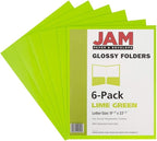 JAM PAPER Laminated Two Pocket Glossy School Folders - Letter Size - High Gloss Lime Green - Bulk 25/Pack