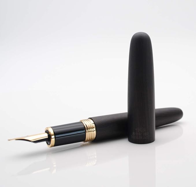 JINHAO 9056 Natural Wood Fountain Pen Handmade Ink Pen (Ebony Wood, Fine Nib 0.5mm)