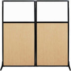 Versare Workstation Partition | Portable Wall Divider | Modern Office Cubicle | Free Standing Privacy Screen | Flexible Work Space | 66" x 70" Natural Maple Wood Grain Panels with Clear Window