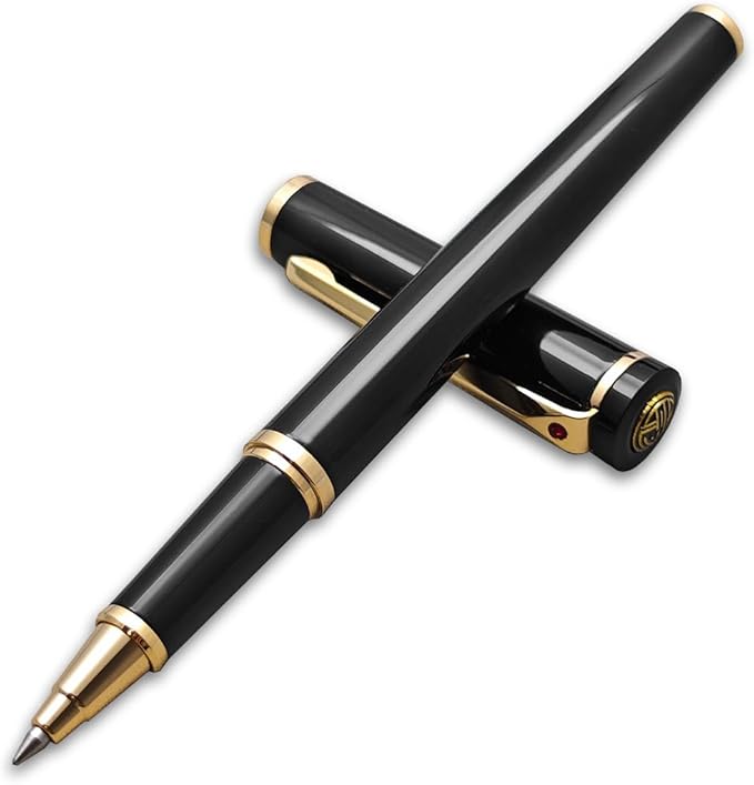 Luxury Ballpoint Pen, 24k Gold Trim, Best Rollerball Pen Gift Set for Men and Women, Perfect for Signature Executive Office, Beautiful Pen Gift Box, Writing and Drawing (Black)