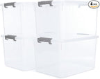 Citylife 32 QT Plastic Storage Bins with Latching Lids Stackable Storage Containers for Organizing Large Clear Storage Box for Garage, Closet, Kitchen, 4 Packs