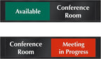 SmartSign Conference Room Door Sign Meeting In Progress/Available Door Slider for office | 2.25" x 10" Plastic Black, Made in USA