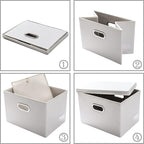 PRANDOM Large Stackable Storage Bins with Lids [3-Pack] Leather Fabric Foldable Storage Boxes Organizer Containers Baskets Cube with Cover for Bedroom Closet Office Nursery White (17.7x11.8x11.8)