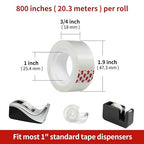 Turxayox 24 Rolls Transparent Tape Refills, Clear Tape, 3/4 x 800 Inches, Glossy Gift Wrapping Tapes for Dispenser, Office, School, Home
