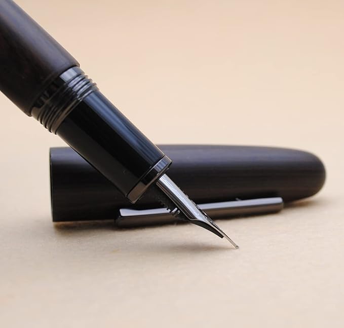 JINHAO 9056 Natural Wood Fountain Pen Handmade Ink Pen (Ebony Wood, Black clip, Medium Nib 0.7mm)
