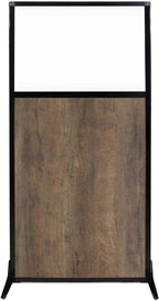 Versare Workstation Partition | Portable Wall Divider | Modern Office Cubicle | Free Standing Privacy Screen | Flexible Work Space | 33" x 70" Urban Oak Wood Grain Panels with Clear Window