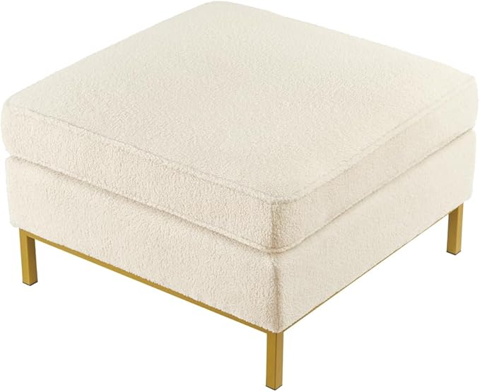 24KF Large Square Couch Ottoman for Living Room, Upholstered Teddy Fabric Padded Cushion Ottoman Table,Large Foot Rest,5088-Teddy Cream