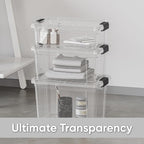 Superio Clear Storage Boxes with Lids, 14.25 Quart Plastic Container Bins for Organizing, Stackable Crates, BPA Free, Non Toxic, Odor Free, Organizers for Home, Office and Dorm, 4 Pack