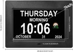Memwake 7-Inch Digital Watch, Large Font Display, 3 Display Modes, Many Alarms and Medication Alerts for Seniors and Alzheimer Patients (Black) (Black, 7-inch)