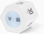 mooas Multi-Hexagon Clock Cube Timer, Digital Clock Time Timer, Pomodoro Timers, Backlit Display 12/24H Mode Count up & Countdown, Rotating Various time presets ideal for Classroom Gym Kitchen (White)