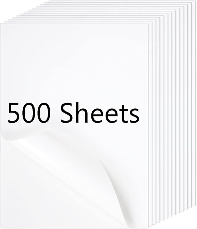 RBHK Sticker Paper, 8.5" x 11" Full Sheet Label Stickers Paper for Laser & Inkjet Printers (500 Sheets, 500 Labels)