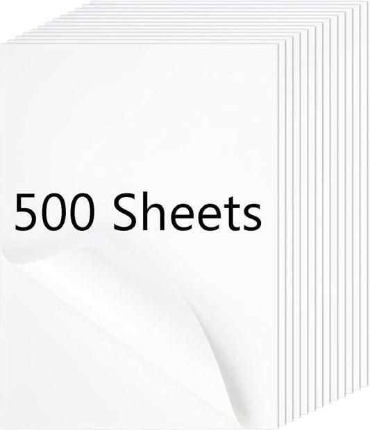 RBHK Sticker Paper, 8.5" x 11" Full Sheet Label Stickers Paper for Laser & Inkjet Printers (500 Sheets, 500 Labels)