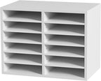 VEVOR Literature Organizers, 12 Compartments Office Mailbox with Adjustable Shelves, Wood Literature Sorter 20.4x12x16.1 inches for Office, Home, Classroom, Mailrooms Organization, EPA Certified White