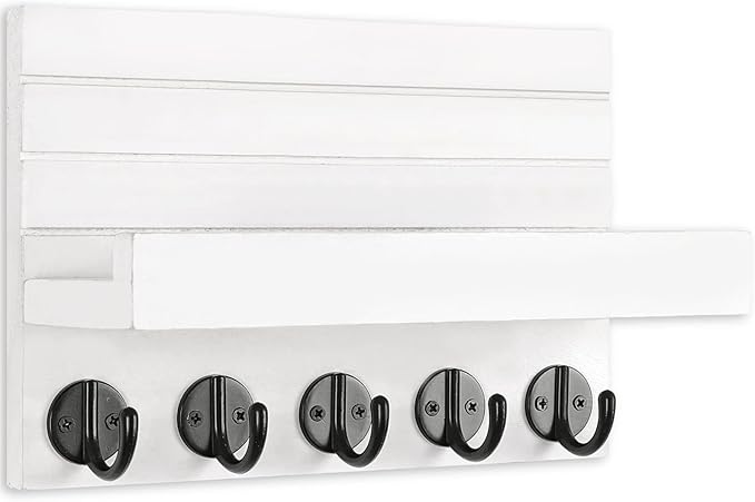 Lwenki Key Holder for Wall, Decorative Key and Mail Holder with Shelf Has Large Key Hooks for Bags, Coats, Umbrella – Paulownia Wood Key Hanger with Mounting Hardware (9.8”W x 6.7”H x 4.2”D)