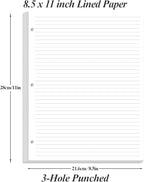 3-Hole Lined Refill Paper, Letter Size Punched Ruled Filler, 100 Sheets / 200 Pages, 100gsm White Paper, 8.5'' x 11''