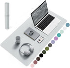 YSAGi Non-Slip Leather Desk Pad, Waterproof Laptop Computer Desk Keyboard Mat, Table Protector Blotter Mat, Large Mouse Pad for Office/Work/Home/Decor(Silver-Grey, 31.5" x 15.7")