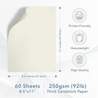 MOS Off-White Cardstock Paper 8.5 x 11 Inch (60 Sheets) — Heavyweight Cream Card Stock for Invitations, Menus, Certificates, Crafting, Business, Printer Compatible