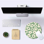 IMAYONDIA Green Round Mouse Pad, Vintage Groovy Flowers Mousepad Small, Non-Slip Rubber Base Modern Mouse Pad for Computer,Laptop,Office, Circular Decor Cute Design Assecories for Girls Kids