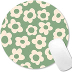 IMAYONDIA Green Round Mouse Pad, Vintage Groovy Flowers Mousepad Small, Non-Slip Rubber Base Modern Mouse Pad for Computer,Laptop,Office, Circular Decor Cute Design Assecories for Girls Kids