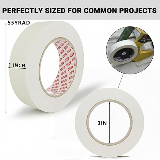 SWRT Masking Tape 1 inch x 55 Yards x 24 Rolls (1320 Total Yards), Adhesive Painting Tape Bulk for General Purpose Beige White Color for Painting, Crafting, School Stationery, Arts, Home Use etc