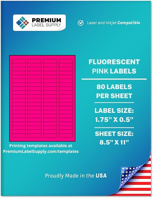 Premium Label Supply Bright Neon Color Fluorescent Sticker Labels - 1.75" x 0.5" Return Address Labels - (Fluorescent Pink, 80,000 Labels)