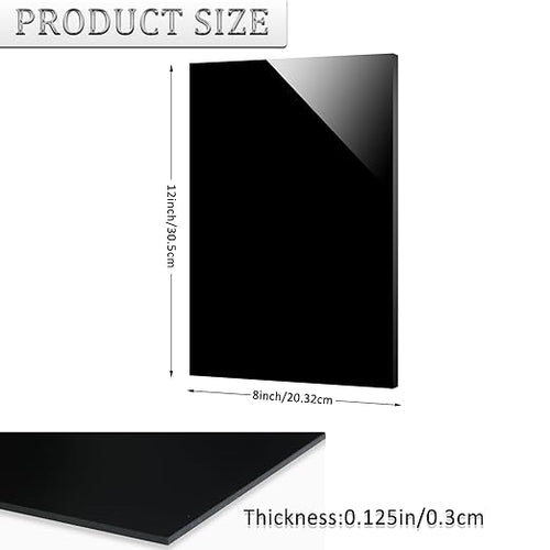 2 Pieces Black Acrylic Sheet, 8 x 12 Inch 1/8 Inch Thick, Black Cast Plexiglass Sheets for DIY Display, Handcraft, Home Decor, Painting, Display Stand, Photo Frame, Easy to Cut