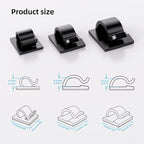 ITUGOU 100 PCS Adhesive Cable Clips Cord Organizer (Small, Medium,Large),Wire Holder for Cable Management, Outdoor Light Clips Light Hooks for LED String,Car Dash Cam, Extension Cord (Black)