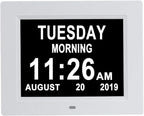 Aowasi 8 Alarms Digital Clock, Extra Large Display Wall Digital Day Calendar Clock with Non-Abbreviated Day & Month Alarm Clocks for Seniors Impaired Vision Dementia Elderly Alzheimer