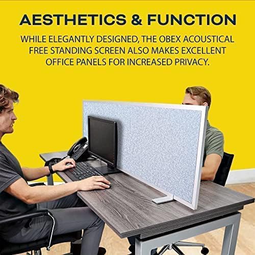 OBEX Acoustical Free Standing Privacy Screen, Cubicle Accessories Desk Privacy Panel, Desk Dividers for Office, Office Furniture Partitions Portable Sound Proof Dividers, 18" x 66", Overcast