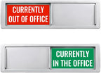 Currently In/Out of Office Magnetic Door Sign - 7"x2" Employee Status Slider, Non-Scratch Privacy Indicator for Office Cubicles, Home Offices, Conference Rooms - Silver