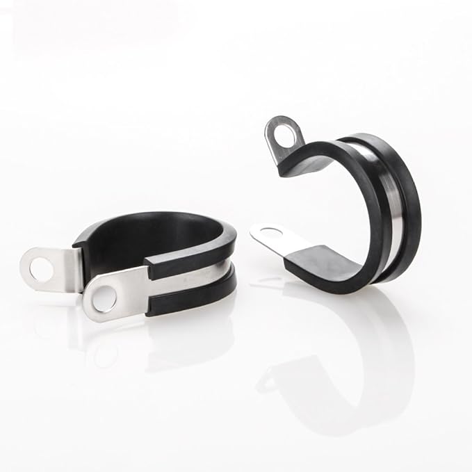 LOKMAN 20 Pack 3/8 Inch Stainless Steel Cable Clamp, Rubber Cushioned Insulated Clamp, Conduit Wire Holder Strap Clips for Tube, Pipe, Cord Installation