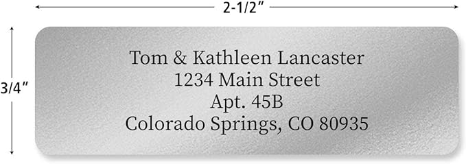 Colorful Images Silver Metallic Foil Rolled Return Address Mailing Labels with Dispenser, Customize with Name & Shipping Address, 250 Self Adhesive, Easy Peel Sticker Label Roll, 3/4" x 2 1/2"