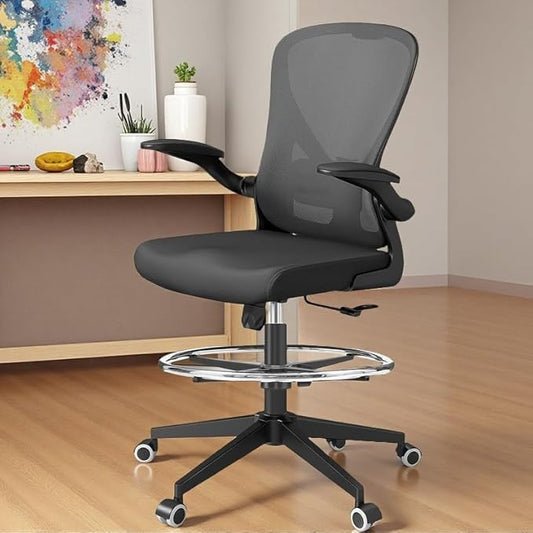 Ergonomic Office Chair with Adjustable Lumbar Support & Flip-Up Armrests - High Back Computer Desk Chair with Thickened Seat Cushion, Rolling Wheels for Home/Office Study Work (05black)