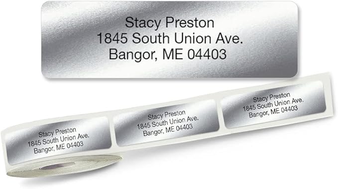 Personalized Return Address Labels, Roll of 250 Silver Foil Self-Adhesive Labels Without Dispenser, Customize with Name & Shipping Address, Colorful Images
