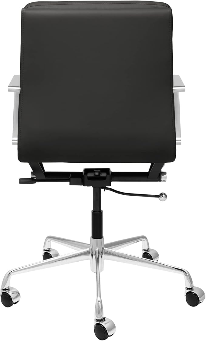 Laura Davidson Furniture SOHO II Padded Management Office Chair - Mid Back Desk Chair with Arm Rest, Swivel & Cushion Availability, Made of Faux Leather, Black, Computer Chair