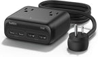 Belkin GaN Charging Station 70W, 7-in-1 Dual USB C Charger w/ 3X AC Outlets, 2X USB A Ports - Power Strip for iPhone, Apple Watch, iPad, MacBook, Chromebook, Samsung Galaxy, Pixel 10, & More - Black