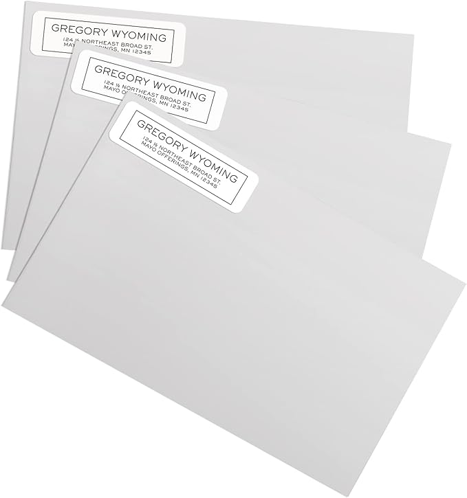Simple Modern Outline Rolled Address Labels/Roll of 500 Square Box Personalized Address Labels/Designer Return Address Stickers in Elegant Plastic Dispenser