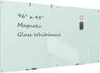 TSJ OFFICE Glass Dry-Erase Board - 8 x 4 Ft Wall Mounted Glass Magnetic Whiteboard, 96" x 48" Extra Large Frameless White Board for Office, Home & School