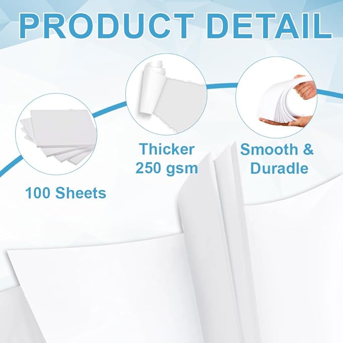 Cardstock Paper - Plain Heavy White Stock, Cover Stock Paper, 92lb(250 gsm) Cover Stock Paper, 12" x 12", 100 Sheets, Cardstock Paper for Printer, Resume, Scrapbooks, Art, Crafts, Business Cards