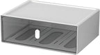 OSteed Desktop Drawers, Desk Organizer with 1 Large Drawer & Upright Handles, Stackable Plastic Storage Box for Home Collection, Cosmetics, Office Supplies (Tall Layer, White & Clear)