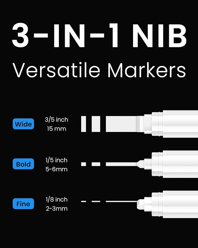 BIGTHUMB Thick White Jumbo Poster Markers: 3 Pcs 15mm Wide Tip Large Acrylic Paint Pens Big Permanent Markers Calligraphy Marker for Rock Painting, Sign, Canvas, Glass, Wood, Ceramic